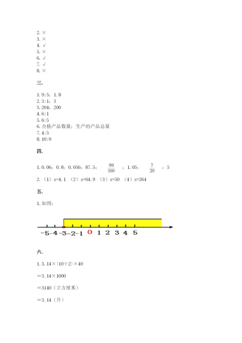 人教版数学六年级下册试题期末模拟检测卷及答案【网校专用】.docx