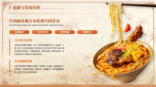 橙色商务风红烧牛肉面美食介绍ppt模板