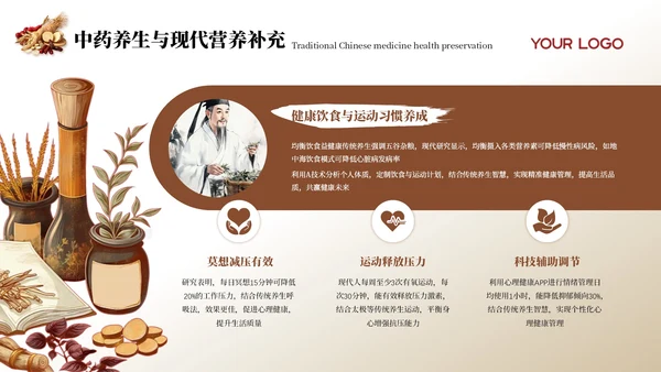 黄色中国风健康养生PPT模板