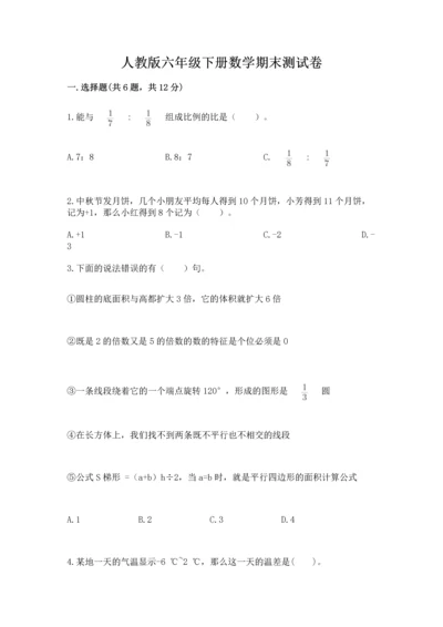 人教版六年级下册数学期末测试卷a4版可打印.docx