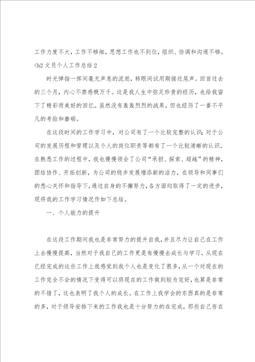 文员个人工作总结文员年终总结及明年工作计划