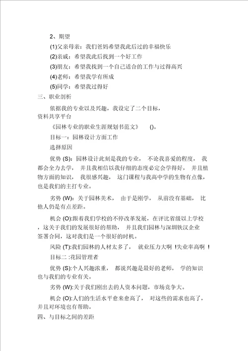 园林专业的职业生涯规划书范文