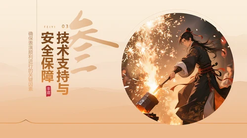 橙色中国风打铁花舞台表演活动方案PPT模板