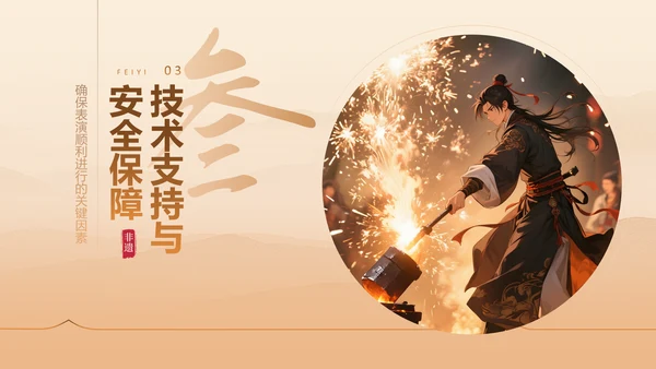 橙色中国风打铁花舞台表演活动方案PPT模板