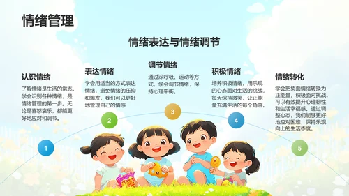 蓝色插画风小学生开学新生班会PPT模板