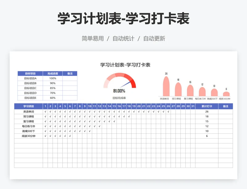 学习计划表-学习打卡表