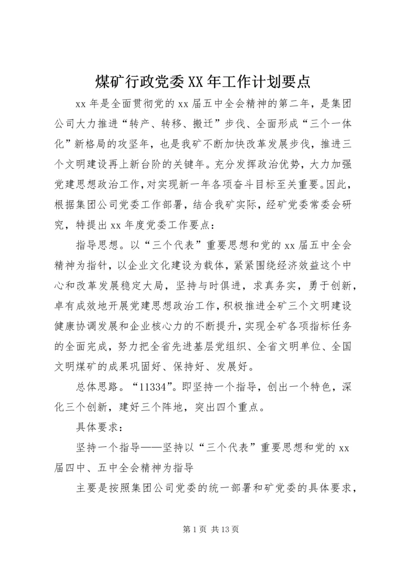 煤矿行政党委XX年工作计划要点.docx