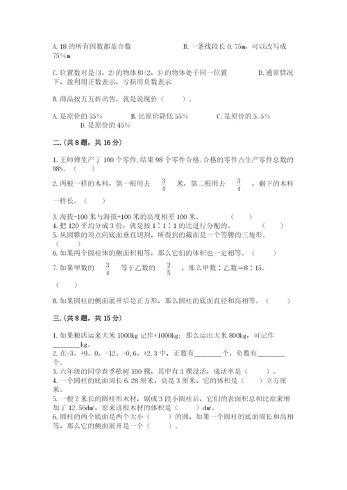 浙教版数学小升初模拟试卷附参考答案（实用）.docx