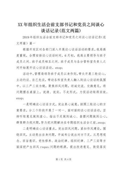 XX年组织生活会前支部书记和党员之间谈心谈话记录(范文两篇).docx