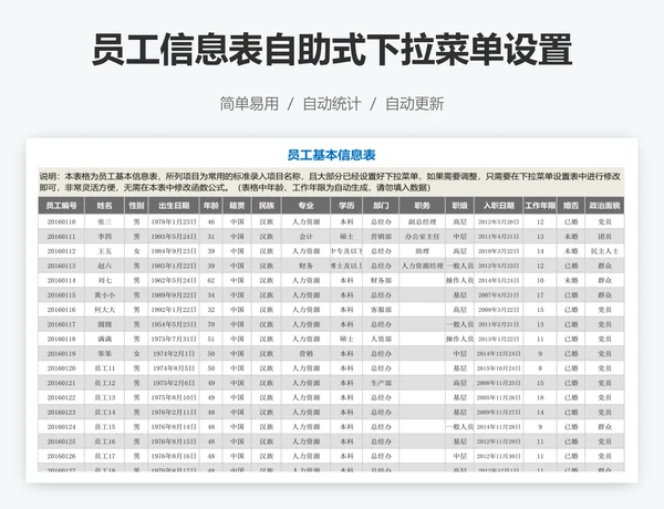 员工信息表自助式下拉菜单设置