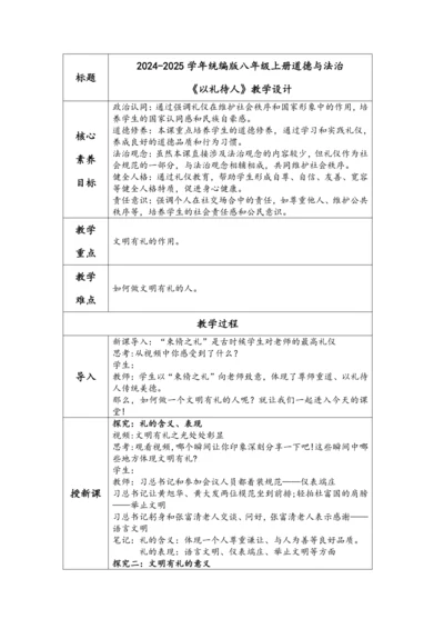 （核心素养目标）       4.2《以礼待人》教学设计（表格式）