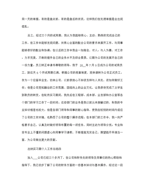 2022出纳实习期个人工作总结5篇范文