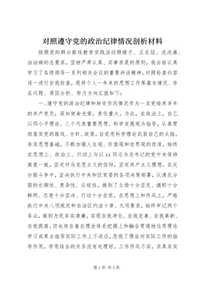 对照遵守党的政治纪律情况剖析材料.docx