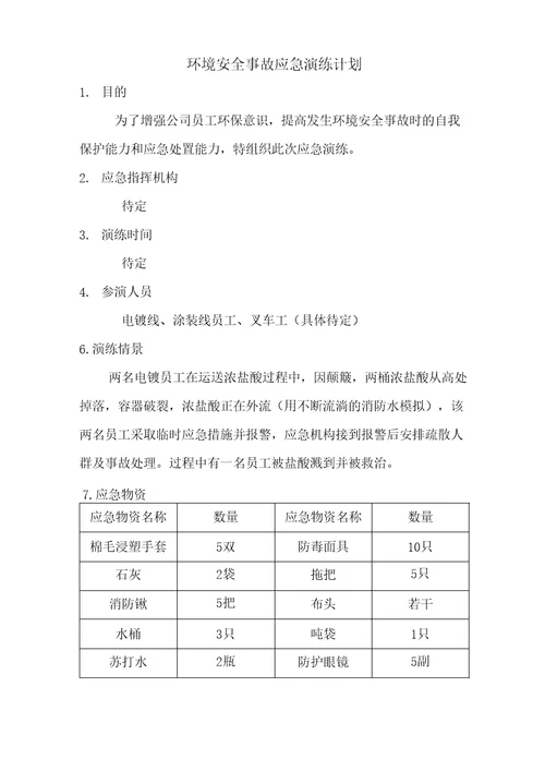 环境安全事故应急演练计划