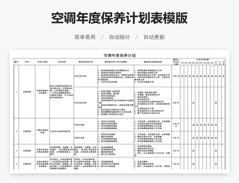 空调年度保养计划表模版