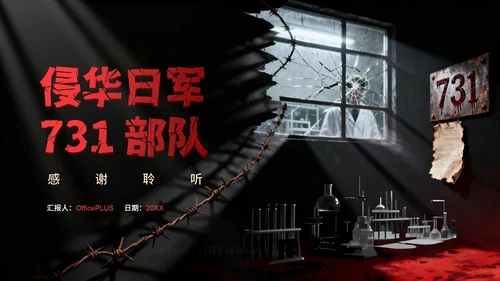 黑红色复古风731部队介绍PPT模板