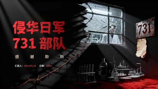 黑红色复古风731部队介绍PPT模板