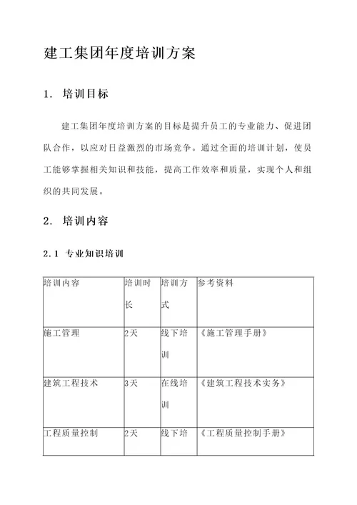 建工集团年度培训方案