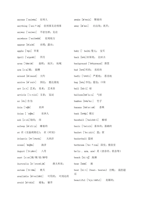 初中英语词汇表1600词带音标