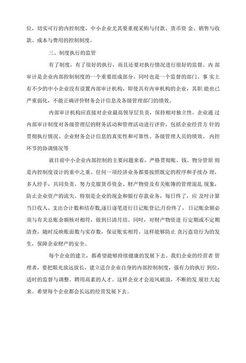 浅谈中小企业财务内部控制存在的一些问题