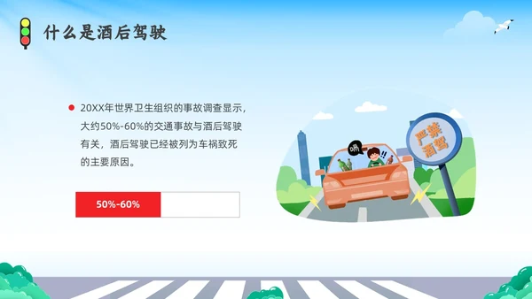 彩色水彩简约插画拒绝酒驾安全宣传教育PPT