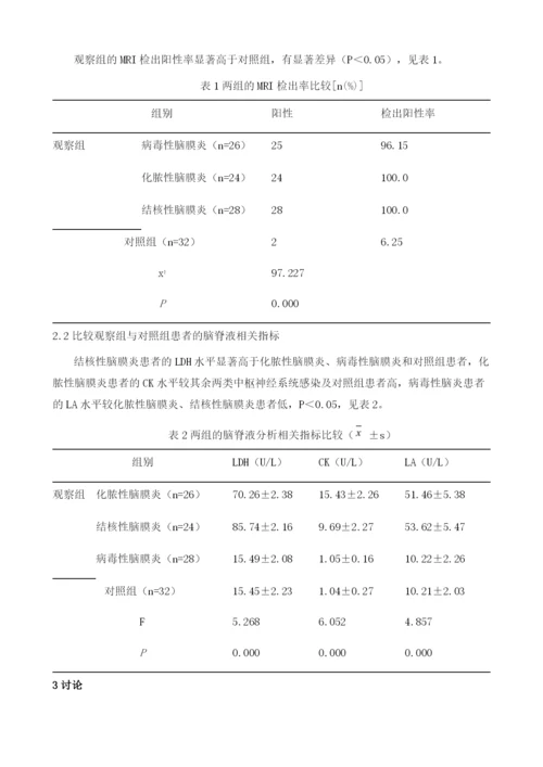 分析核磁共振成像与脑脊液分析在中枢神经系统感染鉴别诊断中的价值.docx