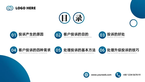 蓝色简约商务银行投诉与争议处理技巧商务PPT模板