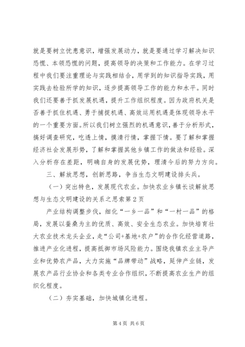 乡镇长谈解放思想与生态文明建设的关系之思索.docx