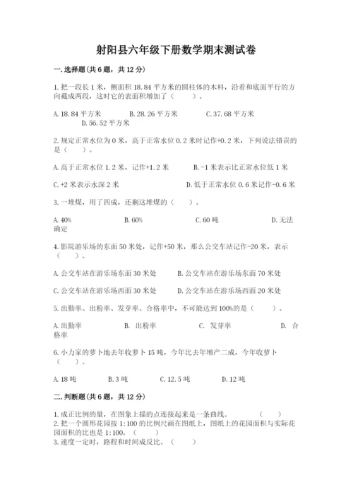 射阳县六年级下册数学期末测试卷学生专用.docx
