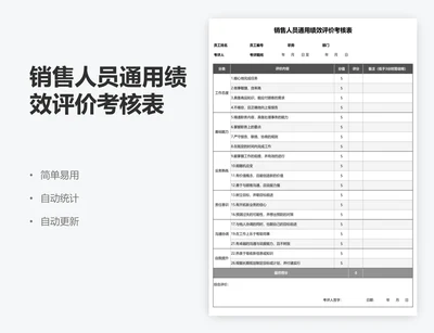 销售人员通用绩效评价考核表