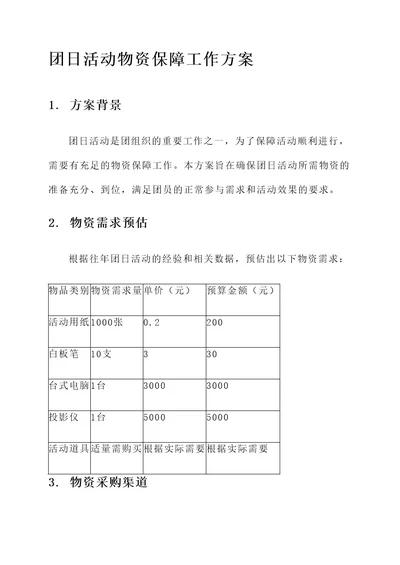 团日活动物资保障工作方案