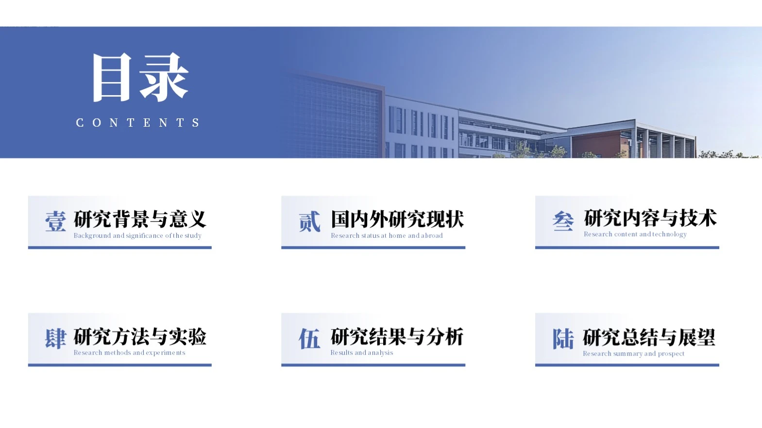 蓝色商务简约学术答辩通用目录页