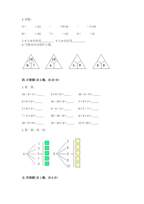 人教版一年级上册数学第八单元《20以内的进位加法》测试卷及参考答案（考试直接用）.docx