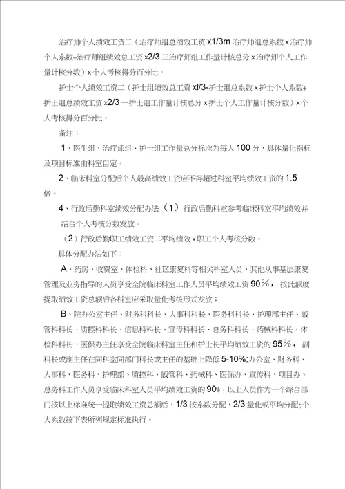 康复医院绩效考核与分配方案