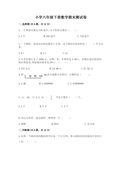 小学六年级下册数学期末测试卷1套.docx