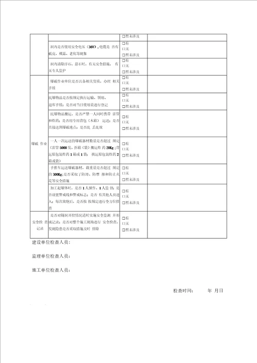 隧洞施工安全检查表