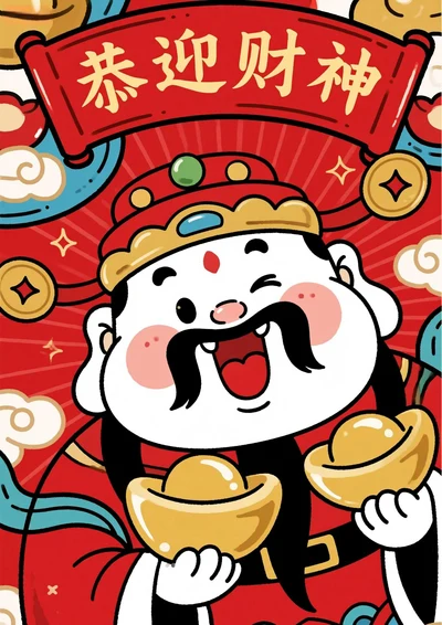 正月初五迎财神海报2