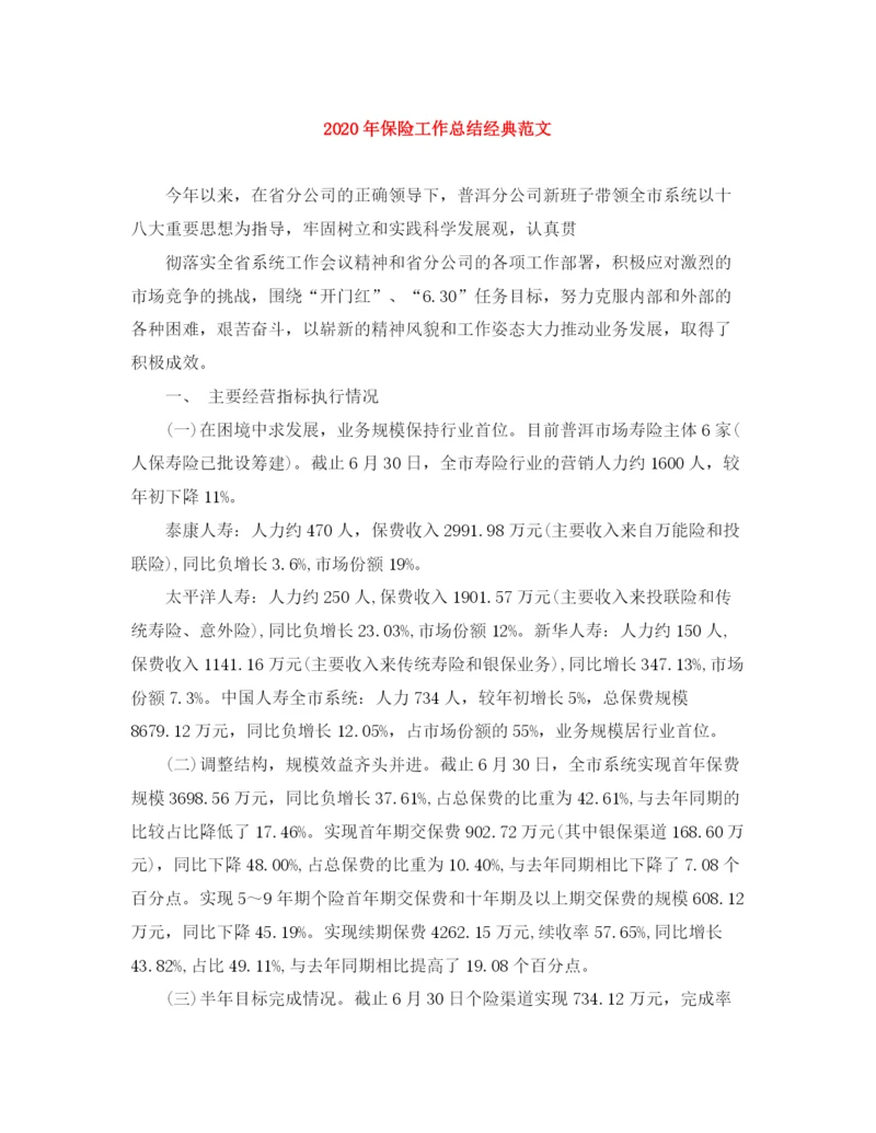 精编之年保险工作总结经典范文.docx