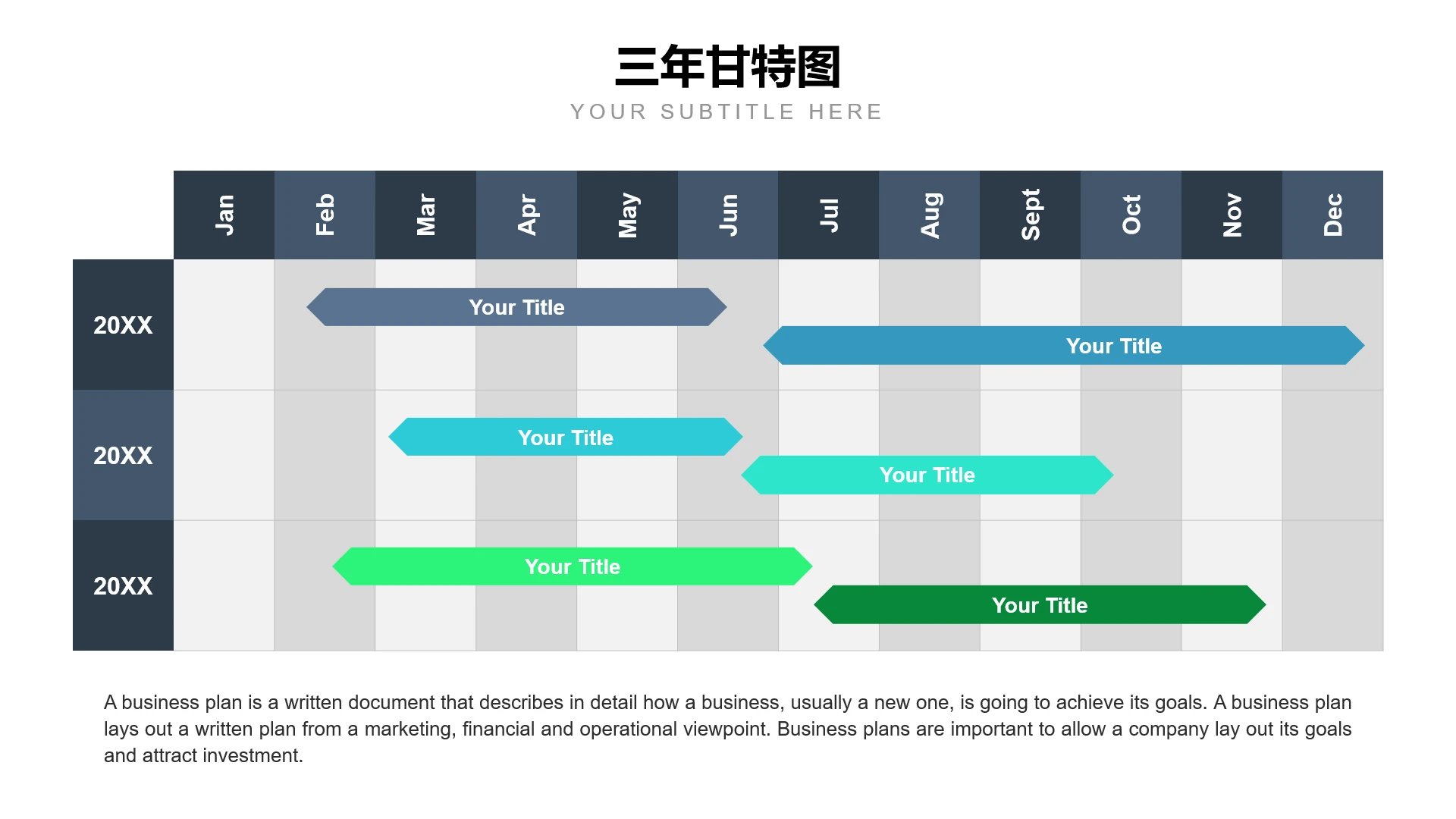 分月三年甘特图PPT模板