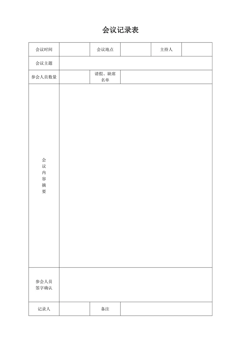会议记录表实用