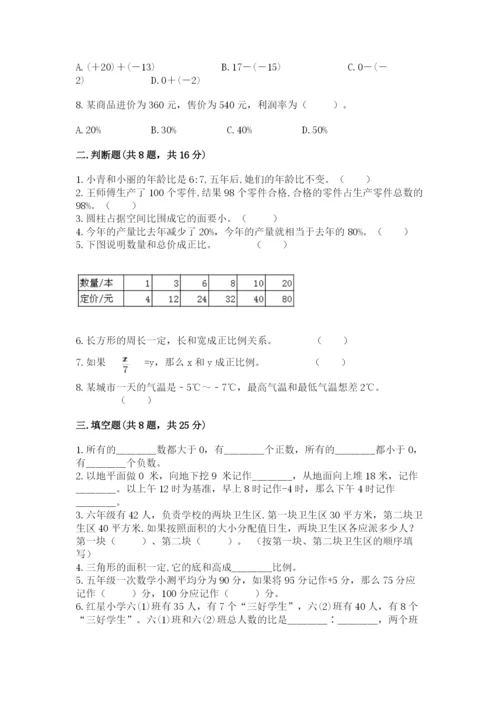 冀教版小学六年级下册数学期末检测试题精品（夺冠系列）.docx