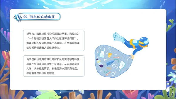 蓝色卡通插画教育课件守护蓝星海好有你动态PPT海洋