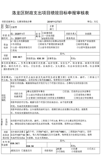 洛龙区财政支出项目绩效目标申报审核表