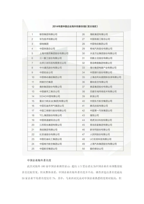 中国企业海外形象调查分析报告亚太版.docx
