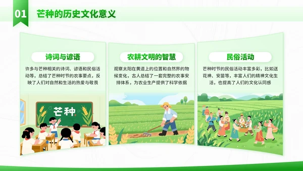 绿色插画风走进芒种节气知识与教学应用PPT模板