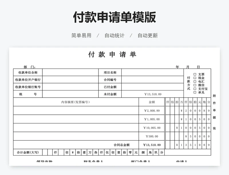 付款申请单模版