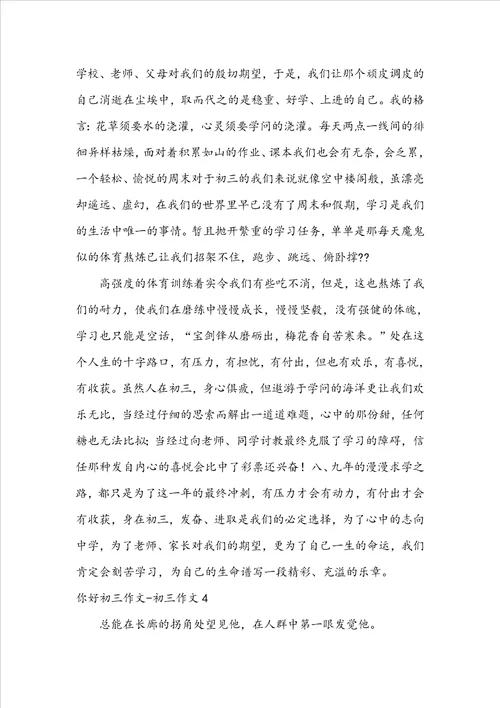 你好初三作文初三作文