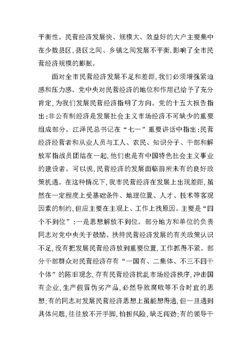 在全市民营经济工作电视电话会议上的讲话