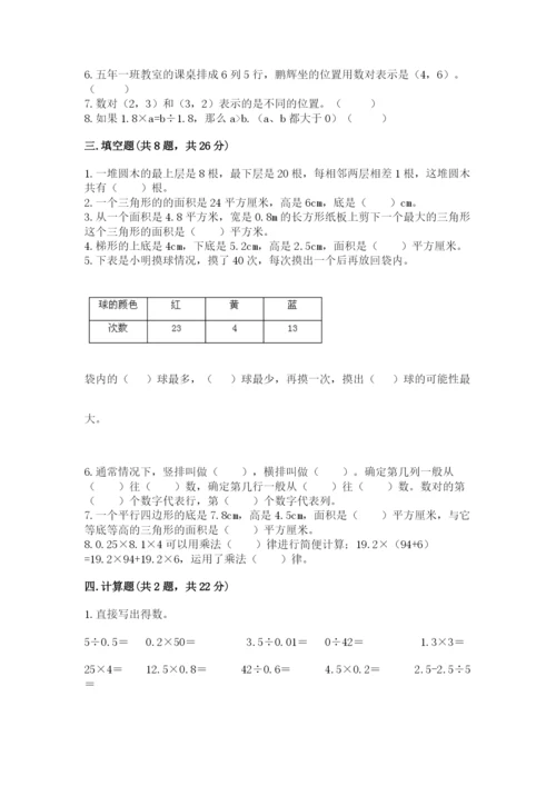 小学五年级上册数学期末考试试卷必考题.docx