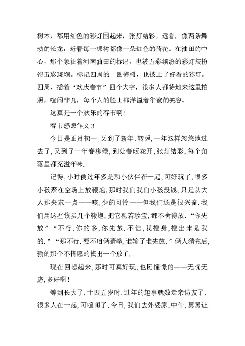 春节感想作文小学